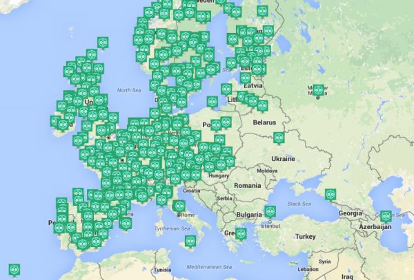 Карта "экспресс-станций" CHAdeMO. В Украине таких пока всего две, обе расположены в Киеве